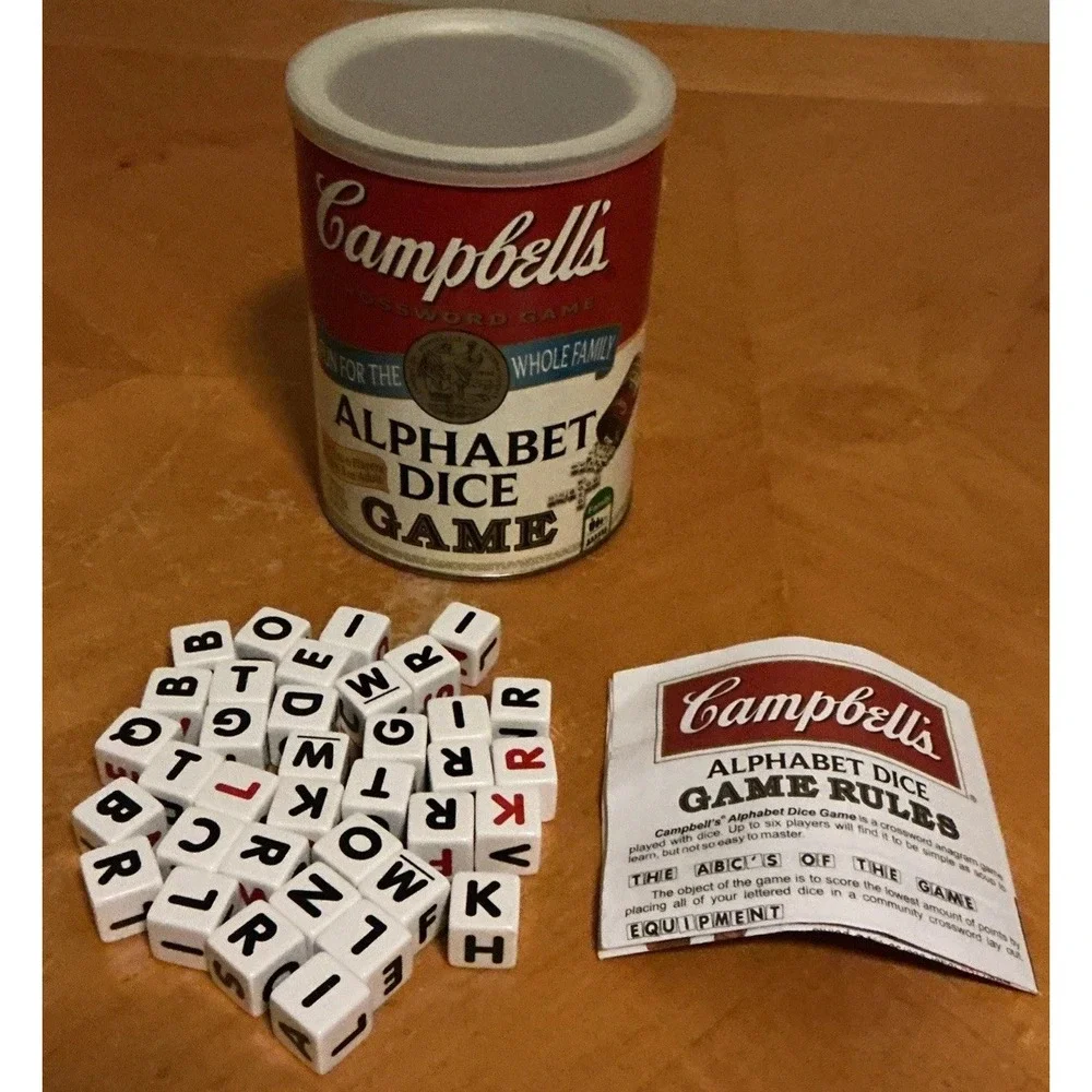 Camplbell's Soup Alphabet Dice Game Crossword Words In Soup Can With Instruction